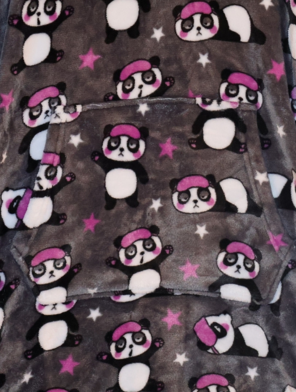 Holiday Time Plush Panda Lounger With Hood-Gray, Pink, & Black. Medium (8-10). - Picture 3 of 13